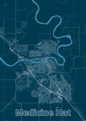 Medicine Hat, Alberta, Canada artistic blueprint map poster