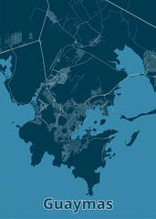 Guaymas, Sonora, Mexico artistic blueprint map poster