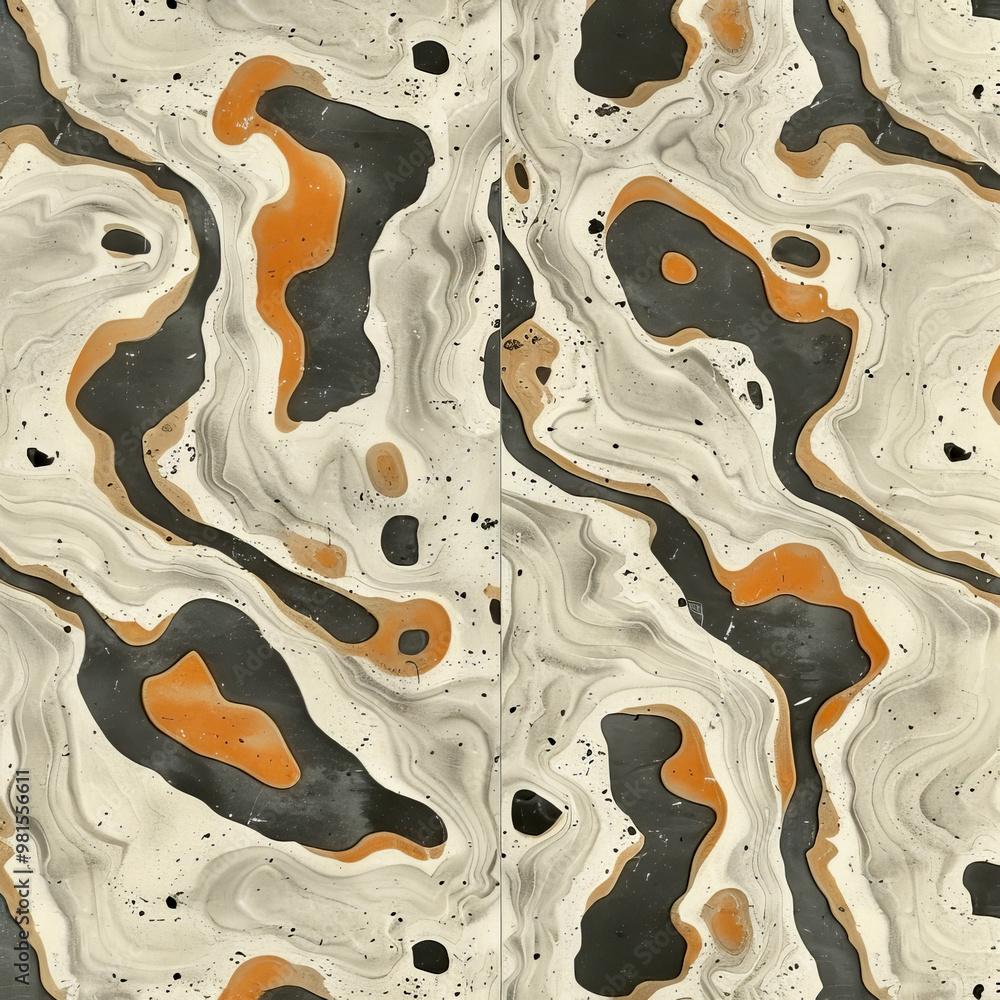 Poster a mesmerizing abstract design features swirling patterns of orange, black, and cream colors blending