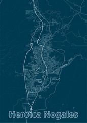 Nogales, Sonora, Mexico artistic blueprint map poster
