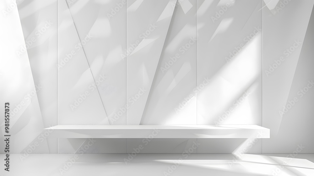 Poster soft light white abstract stage in elegant futuristic geometric style with simple lines and corners,