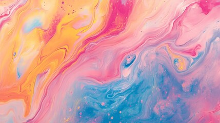 Fototapeta premium Abstract Acrylic Painting with Pink, Yellow and Blue Swirls, Abstract Art, Acrylic Painting, Swirl Art