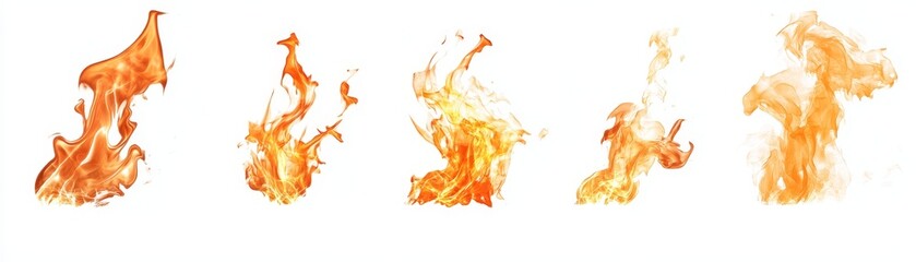 Fiery Abstract Shapes Five Orange Flames on White Background, Flame ,Fire ,Abstract