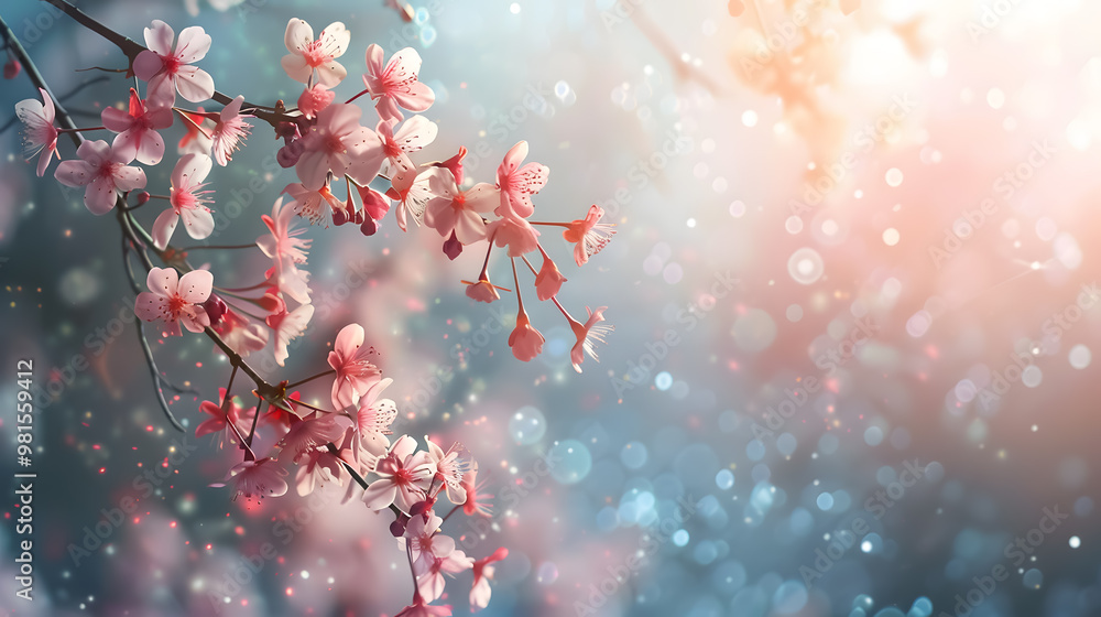 Aufkleber spring background - abstract banner with green blurred bokeh lights.