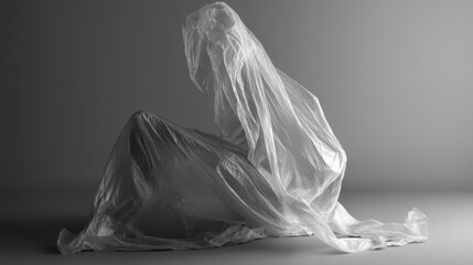 Fototapeta premium Plastic Ghost - A Still Life Study in Grey Tones, plastic, sculpture, abstract