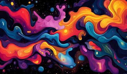 Fototapeta premium Vibrant Abstract Fluid Art With Cosmic Elements in Bold Colors