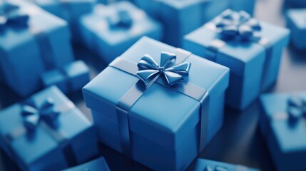 Holiday gifts and presents, blue gift boxes as surprise present for baby shower, birthday, Christmas, boxing day, wedding and holidays shopping, generative ai transparent background