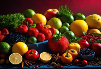 vibrant ingredients forming striking attention grabbing patterns colorful arrangement, colors, design, visual, captivating, food, presentation, shapes