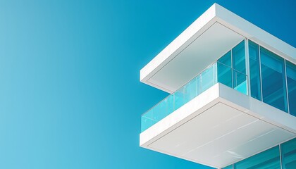 Obraz premium Contemporary high rise residential tower with clear blue skies background for text placement