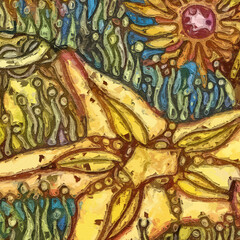 Oil paintings and various flowers, marine creatures, lotus leaves, lotus flowers, and beautiful fish