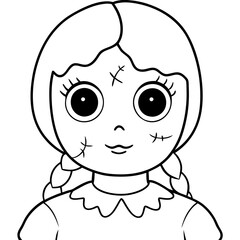 Haunted Toy Outline Cracked Eerie Porcelain Doll with Missing Eye