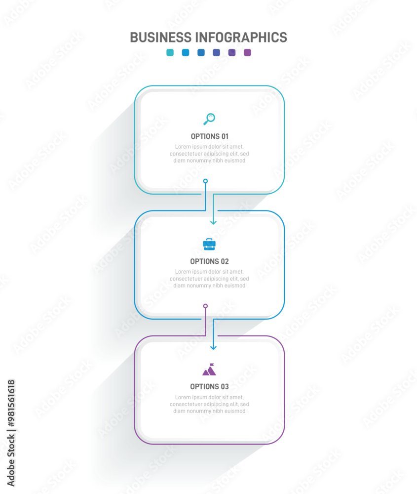 Poster vertical progress bar featuring 3 arrow-shaped elements, symbolizing the three stages of business st