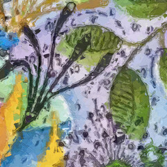 Oil paintings and various flowers, marine creatures, lotus leaves, lotus flowers, and beautiful fish