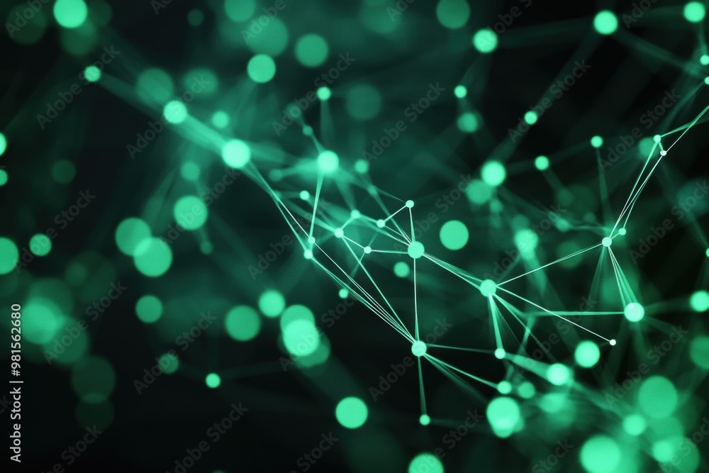 Poster code illustrations and network connection animations on dark green background