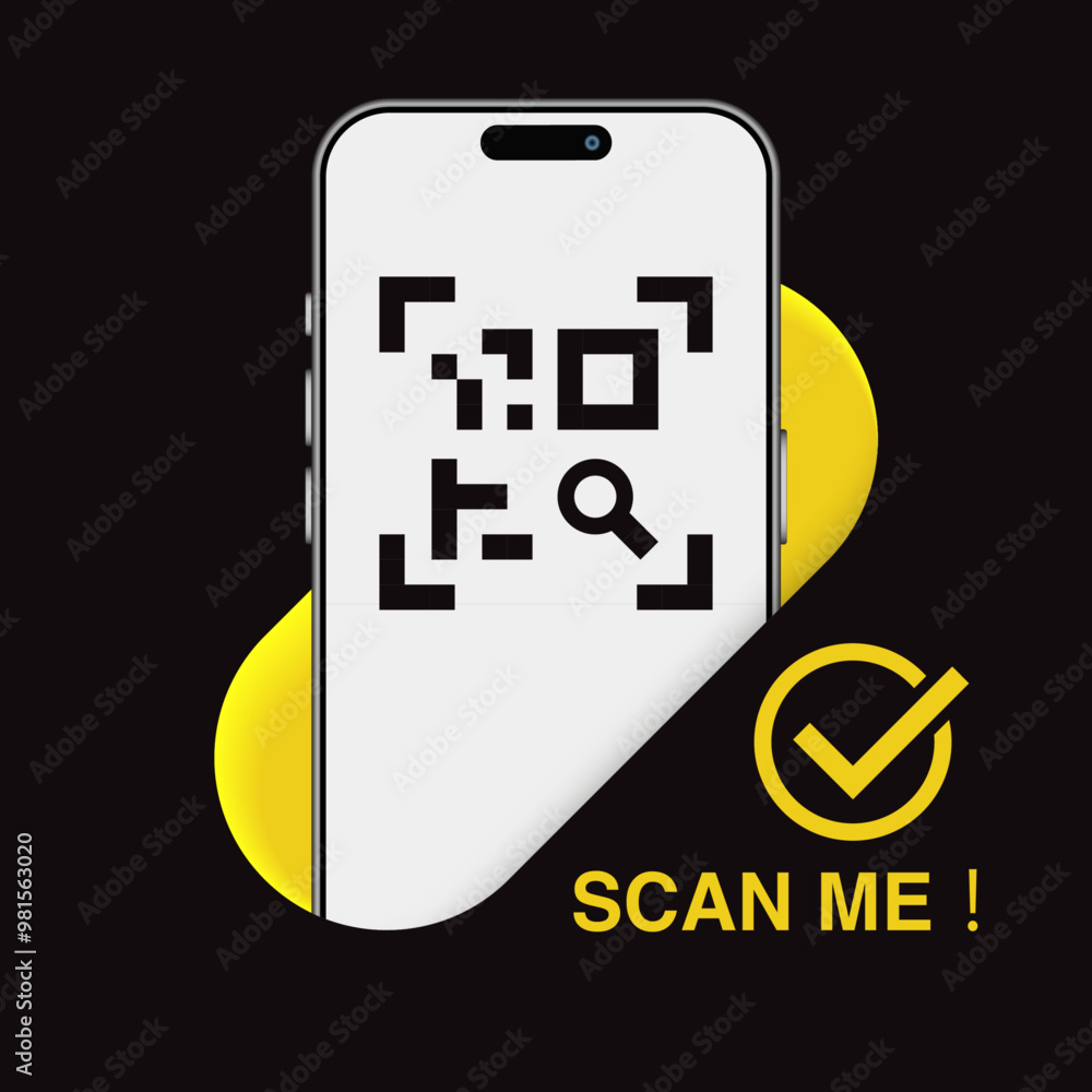 Poster smartphone qr code scan me template for app screenshots. ideal for landing pages, ui, web, mobile ap