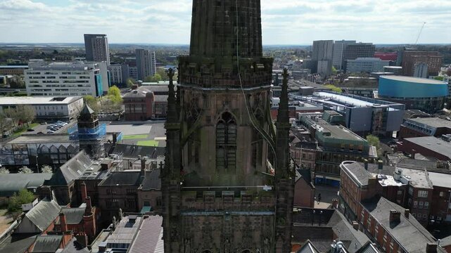 Camera ascending coventry cathedral spire