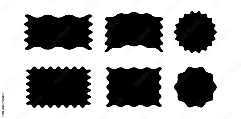 Aufkleber set frames. textbox. speech bubbles. rectangles and squares. abstract icon. collection figures, wave