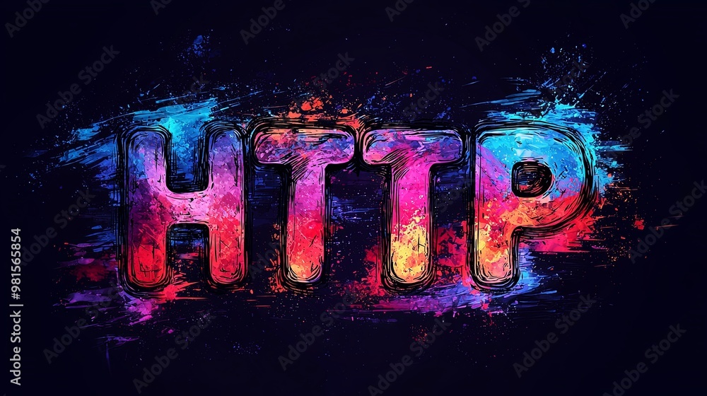 Fototapete a striking image showing 'http' in bright neon colors, rendered dynamically using a digital art styl