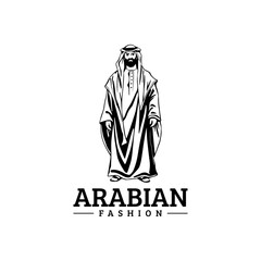 Arabian fashion logo design. Abaya, jubba, Man Wearing kaffiyeh logo. muslim dress logo