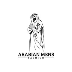 Arabian fashion logo design. Abaya, jubba, Man Wearing kaffiyeh logo. muslim dress logo