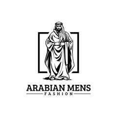Arabian fashion logo design. Abaya, jubba, Man Wearing kaffiyeh logo. muslim dress logo