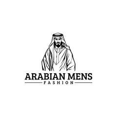 Arabian fashion logo design. Abaya, jubba, Man Wearing kaffiyeh logo. muslim dress logo