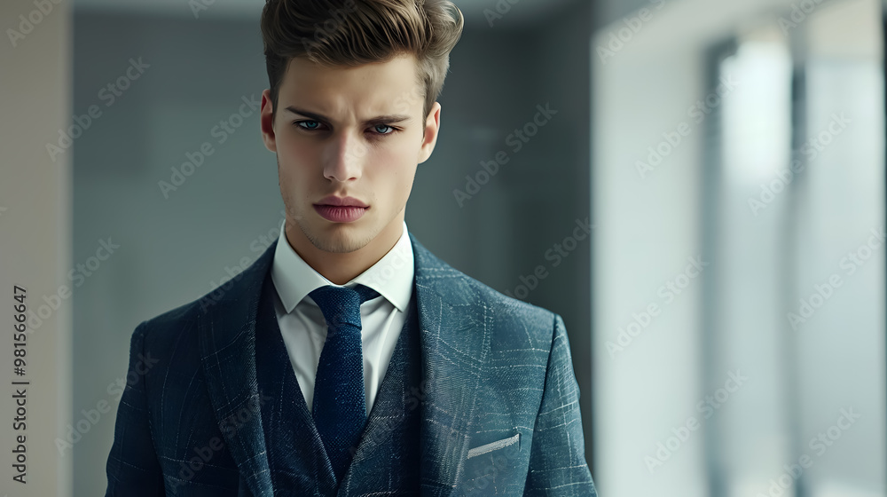 Wall mural stylish young man in a suit and tie. business style. fashionable image. office worker. sexy man stan