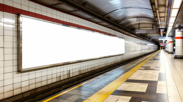a blank poster in a subway station. Blank billboard on the platform ideal for advertising, creative advertising design.