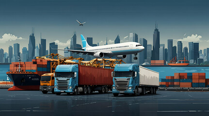 Logistics trucks hauling sea containers for transport company