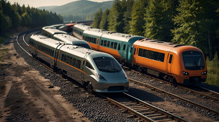 Modern train concept for vehicle transportation services.Generative.Ai
