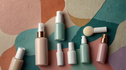 Body and skin care beauty products arranged on abstract background.Generative.Ai
