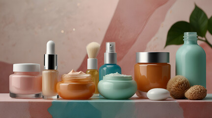 Body and skin care beauty products arranged on abstract background.Generative.Ai
