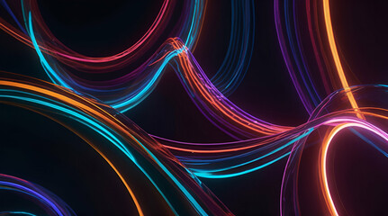 Vibrant neon light Illuminated abstract colorful 3D render with Glowing curved lines
