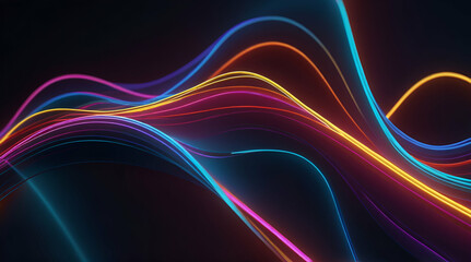 Vibrant neon light Illuminated abstract colorful 3D render with Glowing curved lines
