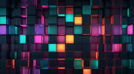 Abstract 3D background: glossy purple and green cubes wall