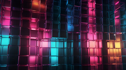 Abstract 3D background: glossy purple and green cubes wall