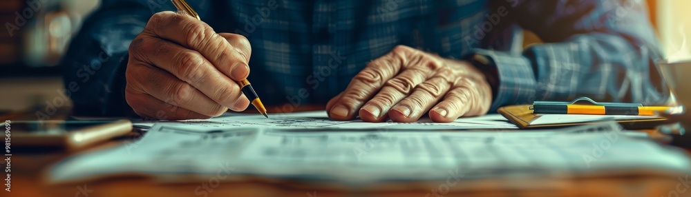 Poster a close-up view of hands engaged in drawing or drafting on paper with tools, reflecting creativity a