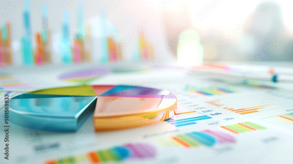 Poster a colorful pie chart sits among detailed charts and graphs, representing data analysis and visualiza