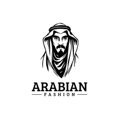 Arabian fashion logo design. Abaya, jubba, Man Wearing kaffiyeh logo. muslim dress logo