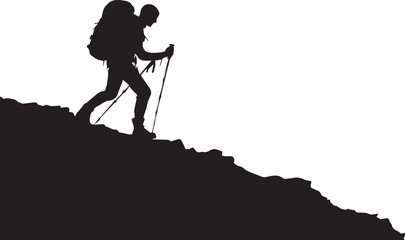 Fototapeta premium Hiker Trekking Up Hill Silhouette Vector – Outdoor Adventure and Nature Illustration.