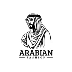 Arabian fashion logo design. Abaya, jubba, Man Wearing kaffiyeh logo. muslim dress logo