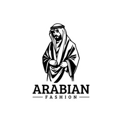 Arabian fashion logo design. Abaya, jubba, Man Wearing kaffiyeh logo. muslim dress logo