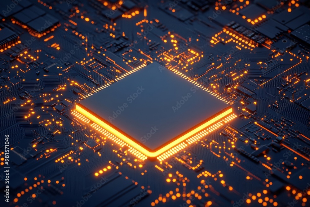 Poster microchip visual art on a bright background. creative chip 3d icon for digital designs and formats