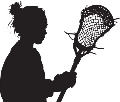 black silhouette lacrosse player holding stick clip art preview