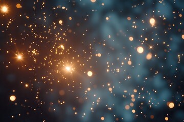 Obraz premium Sparkling particle effects featuring stars and shimmering lights set against a deep dark background