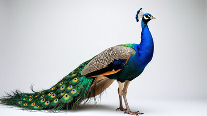 Fototapeta premium Peacock Standing on a White Pedestal