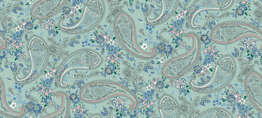 Elegant Paisley Seamless Pattern. Indian floral motifs for fabric designs