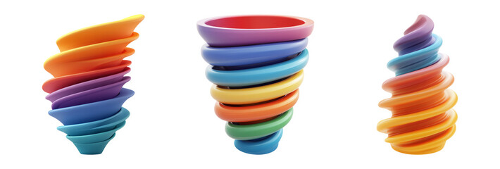 Colorful spiral stacking rings isolated on transparent background