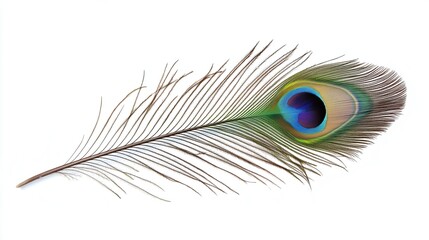 Obraz premium one single peacock or peafowl birds feather isolated on white background