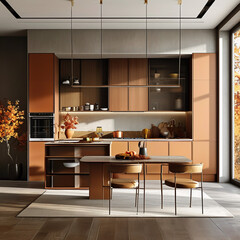 Fototapeta premium interior design of a modern kitchen in pastel coffee tones